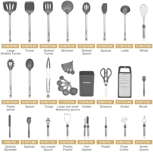 Kitchen Utensil Set-Silicone Cooking Utensils-33 Kitchen Gadgets & Spoons for Nonstick Cookware-Silicone and Stainless Steel Spatula Set-Best