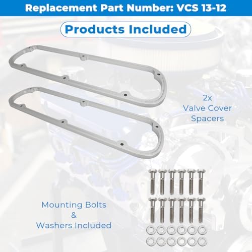 Valve Cover Spacers Kit for Ford Small Block 289 302 351W SBF V8 Engine | 1/2" Thick Aluminum Valve Cover Spacers with Bolts & Washers, Direct Fit