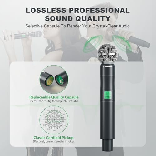 Phenyx Pro 4-Ch UHF Fixed Frequency Wireless Microphone System PTU-5000-4H | 4 Dynamic Handheld Mics, Metal Build, 260 ft Range, Singing
