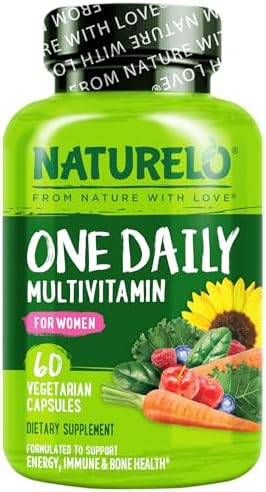 NATURELO One Daily Multivitamin for Women w/Vitamin B12, 60 Ct, Energy Support, Whole Food Daily Women Multivitamin Supplement, Nourish Hair/Skin/Nail, Non-GMO, No Soy, Gluten Free, 2 Month Supply | Energy Support, Whole Food Daily Women Multivitamin Sup…