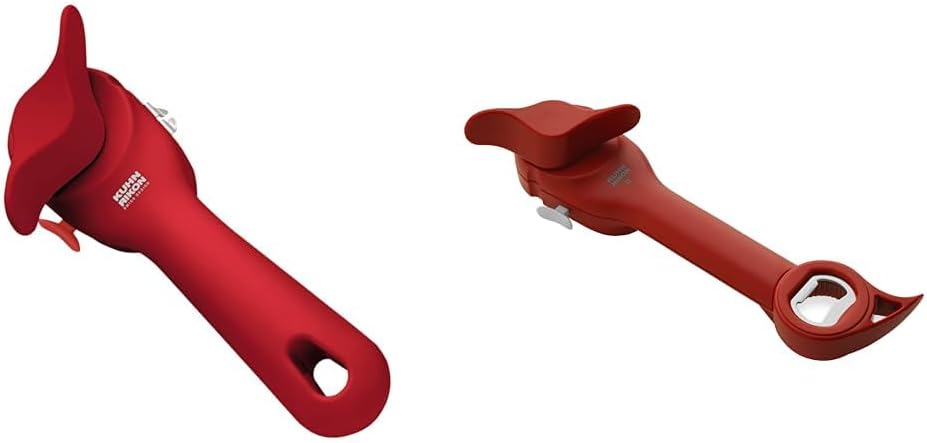 Kuhn Rikon Auto Safety LidLifter Can Opener with Ring-Pull Tool – Smooth-Edge Side-Cut Design for Safe, Touch-Free Lid Removal – Easy-Turn Handle, Swiss Engineered, Red