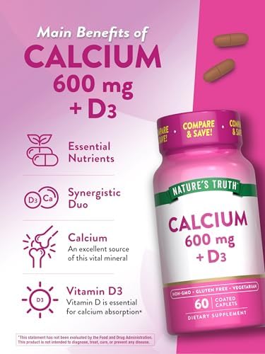 Nature's Truth Calcium 600 mg with Vitamin D3 | Coated Caplets | Calcium Carbonate | Vegetarian