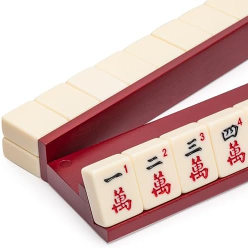 Yellow Mountain Imports Classic Chestnut Color Wooden Mahjong Game Racks with Pushers, 18 Inches - Set of 4 (Includes Magnetically Attached Mahjong Pushers)