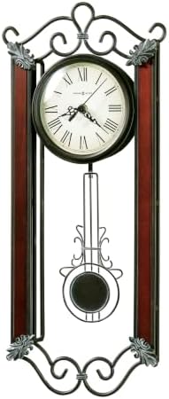 Howard Miller Carmen Pendulum Wall Clock – Wrought Iron Frame, Roman Numerals, Convex Glass Crystal, Quartz Movement