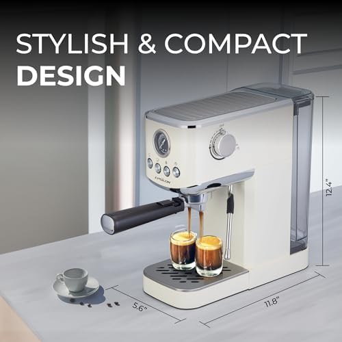 Epsilon Coffee Machine with Milk Frother, Compact 20-Bar Espresso Maker, Hot and Iced Coffee Maker with Removable Water Tank, Cold Brew Feature