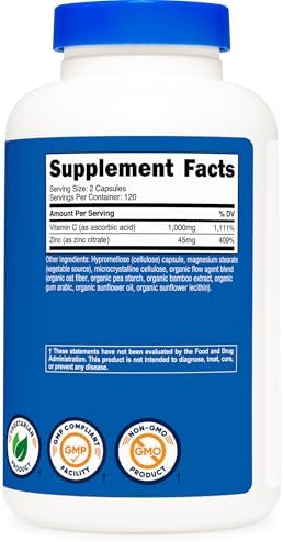 Nutricost Vitamin C with Zinc Capsules, 120 Servings, Gluten Free, GMO-Free