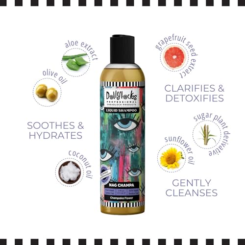 Dollylocks Clarifying Liquid Shampoo | Rosemary Peppermint Lemon | Paraben-free, Plant-Based, Vegan, Residue-Free Loc, Braid, Dreadlock Care | All hair types | 8oz