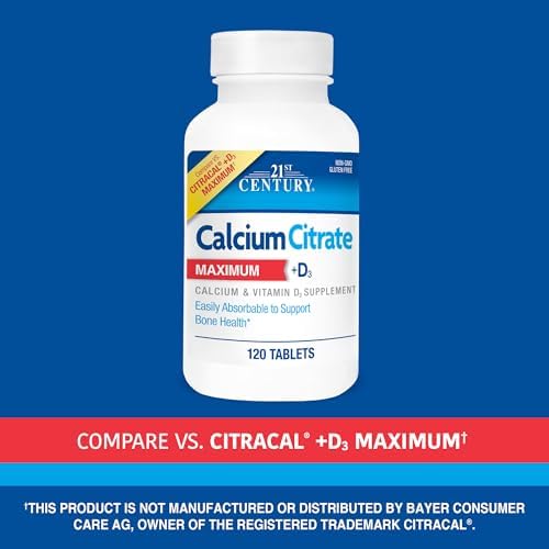 21st Century Calcium Citrate Plus D3 Maximum - 630 mg Calcium, Bone Health Support, Easily Absorbable, Gluten Free, Non-GMO, Compare to Citracal +D3, 400 Tablets