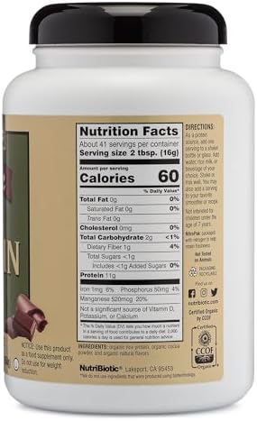 NutriBiotic Certified Organic Plain Rice Protein, 21 Ounce | Low Carbohydrate Vegan Protein Powder | Raw, Certified Kosher & Keto Friendly | Made Without Chemicals, GMOs & Gluten | Easy to Digest