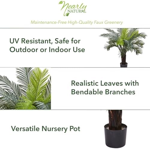 Nearly Natural 3 ft UV-Resistant Artificial Cycas Tree with Pot | Lush Realistic Palm Tree Foliage, Faux Greenery with 15 Robust Leaves
