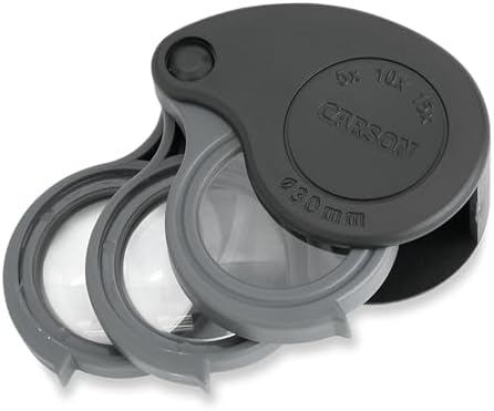 Carson TriView 5x/10x/15x Folding Loupe Magnifier with Built-in Case, 3-in-1 Portable Loupe Magnifying Glass - Adjustable Magnification