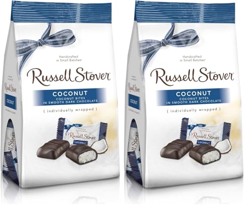 Russell Stover Dark Chocolate Coconut Mini Gusset Bag 6 Ounce Russell Stover Chocolate Coconut Chocolate Candy Bag; Sweet Coconut Covered in Rich Chocolate Candy, Individually Wrapped