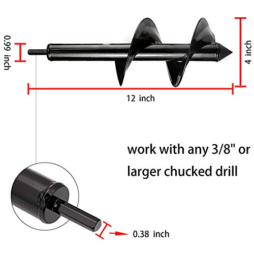 Auger Drill Bit for Planting 4"x12", Garden Plant Flower Bulb Bedding Planter Auger Spiral Drill Bit, Easy Planter Garden Auger