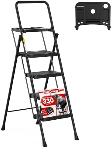 HBTower Step Ladder, Folding Step Stool with Wide Anti-Slip Pedal