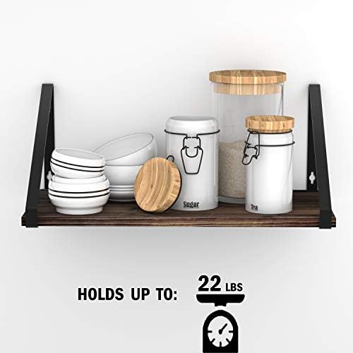 BAMEOS Floating Shelves Rustic Wood Wall Shelf, Small Bookshelf for Living Room, Office, Bedroom, with Metal Bracket