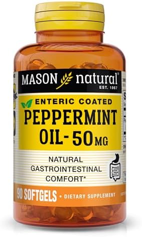 MASON NATURAL Peppermint Oil 50 mg Enteric Coated Softgels, 90 Day Supply | 50mg pure peppermint oil, enteric coated to dissolve in the intestines, to ease bloating & gas and support normal digestion