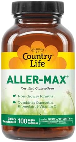 Country Life Aller-Max Quercetin & Bromelain, 100 Vegan Capsules | Non-drowsy formula with vitamin C, zinc, N-acetyl cysteine and a botanical blend