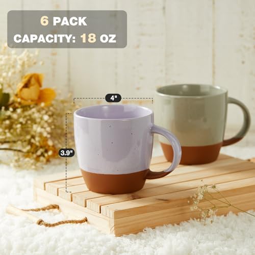 Morandi Color Ceramic Coffee Mugs Set of 6 (Large), 18 oz Coffee Cups with Handle, Latte Mug, Big Mug for Women, Men, Great for Tea Hot Chocolate