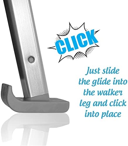 'Click & Go' Ski Glides for Stander EZ Fold-N-Go Travel Walker and Able Life Space Saver Walker (Gray)