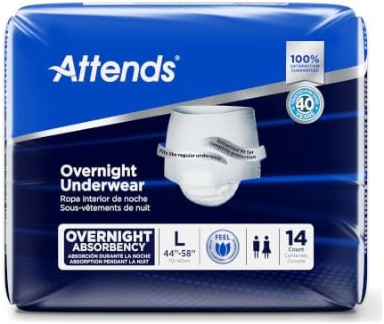 Attends Overnight Underwear for Adult Incontinence Care with ConfidenceCuff™ Protection, Overnight Absorbency, Unisex, X-Large, 12 Count (x4) | Unisex
