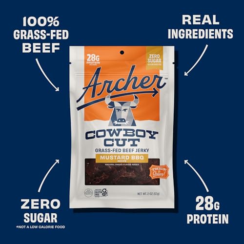 Archer Jerky Cowboy Cut Beef Jerky, Old Fashioned, Zero Sugar- 2 Oz, 6 Pack