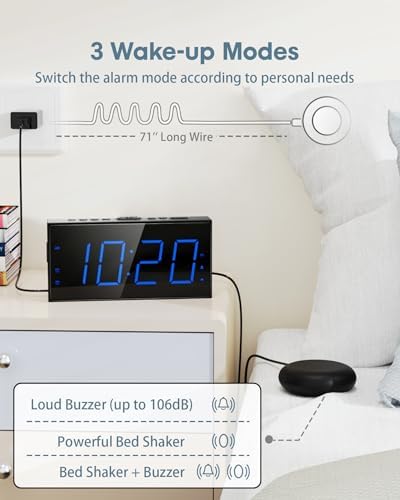 Alarm Clock with Bed Shaker, Vibrating Alarm Clock for Heavy Sleepers