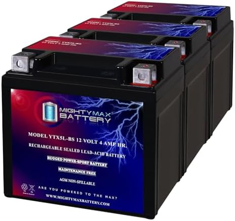 Mighty Max Battery YTX5L-BS -12 Volt 4 AH, 80 CCA, Rechargeable Maintenance Free SLA AGM Motorcycle Battery