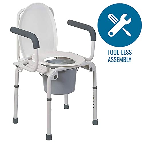 DMI Portable Toilet for Adults, Deluxe Commode For The Elderly, FSA HSA Eligible, Drop Arm Commode For Easy Transfers