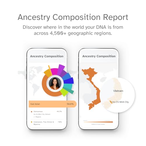 23andMe Ancestry Service - DNA Test Kit, Personalized Genetic Legacy, 4, 500+ Geographic Regions, Ancestry Test, Family Tree, DNA Relative Finder