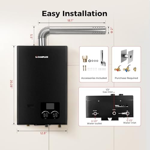 CAMPLUX Propane Tankless Water Heater 2.64 GPM, CM264 Gas Tankless Water Heater Indoor, 68,000 BTU On Demand Instant Hot, White