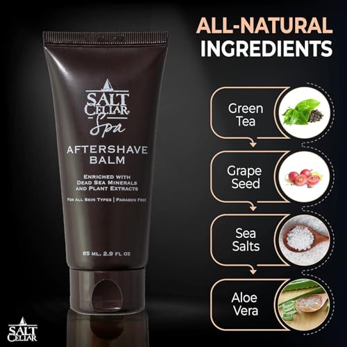 Salt Cellar Dead Sea Aftershave Balm – All-Natural Men’s After Shave with Botanical Extracts. Soothes Razor Burn, Hydrates Skin, and Absorbs Fast. Paraben-free. (Pack of 1, Dead Sea Minerals)