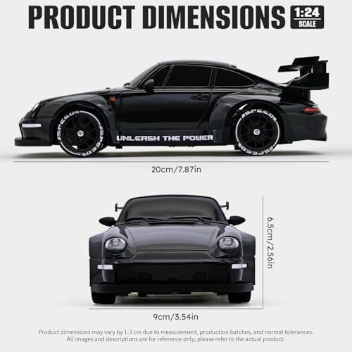 RC Drift Car,1:24 Scale Remote Control Car, 2.4GHz 20KM/H 4WD High Speed RC Cars for Kids with LED Light, Two Batteries,Drifting Tires,Racing Vehicle Toy for Adults Boys Girls Gray