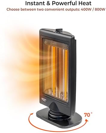 Comfort Zone Oscillating Portable Space Heater, Flat Panel, Halogen, Infrared, Electric, Adjustable Tilt, Overheat Sensor, Stay-Cool