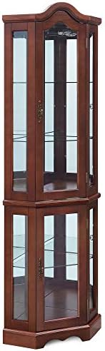 BELLEZE Lighted Corner Display Curved Top Curio Cabinet Wooden Shelving Unit with Tempered Glass Door