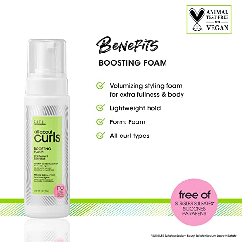 ALL ABOUT CURLS Boosting Foam | For Curly Hair | Lightweight Definition Hold | Volumizing Extra Fullness & Body | Vegan & Cruelty Free | Sulfate &