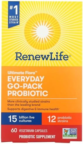 Renew Life Ultimate Flora Probiotic 15 Billion CFU | 30 Delayed Release Vegan Capsules Go Pack | Everyday Care Formula | Dairy, Soy, and Gluten Free Supplement