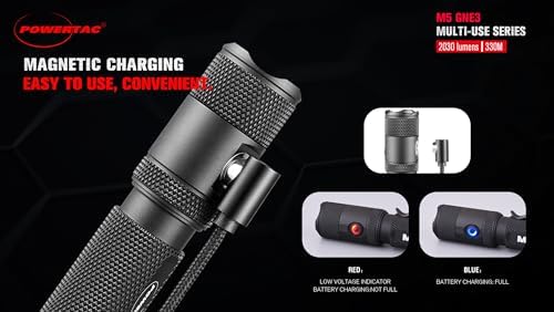 M5-G3 2030 Lumens Rechargeable Tactical Flashlight, 330M Throw with Magnetic Charging and Dual Switch, LED Flashlight for Outdoor Emergency