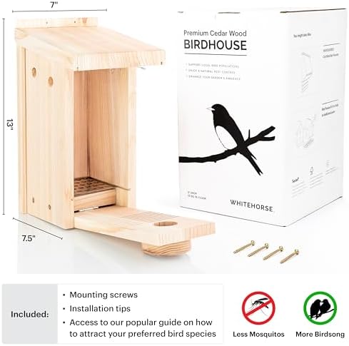 WHITEHORSE Bluebird House - Weatherproof Bird House for Outdoors - Cedar Birdhouse Built to NABS Specs - Nest Box for Bluebirds, Chickadees, Titmice