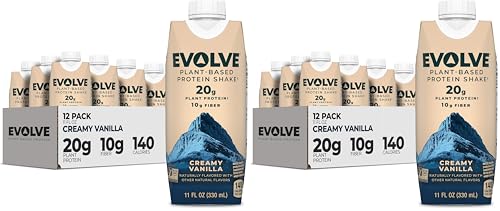 Evolve Plant Based Protein Shake, Café Mocha, 20g Vegan Protein, Dairy Free, No Artificial Sweeteners, Non-GMO, 10g Fiber, 11oz, (12 Pack) (Formula May Vary)