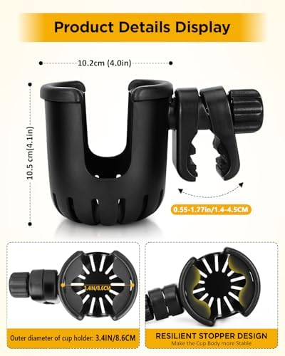 Universal Cup Holder Stroller Drink Holder for Bikes, Trolleys or Walkers, Fits Most Cups