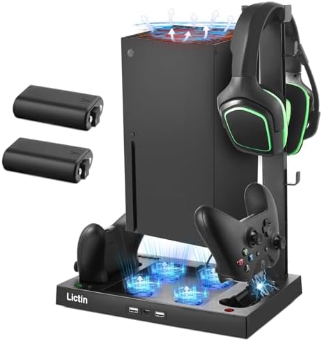 Lictin Cooling Fan Charging Station for Xbox Series X Console & Controller | Upgraded 4 Cooler Fan System Stand
