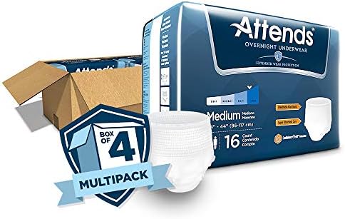 Attends Overnight Underwear for Adult Incontinence Care with ConfidenceCuff™ Protection, Overnight Absorbency, Unisex, X-Large, 12 Count (x4) | Unisex