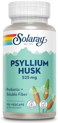 SOLARAY Psyllium Husk Capsules – 525 mg Prebiotic and Soluble Fiber Supplement for Overall Daily Wellness Support – Vegan