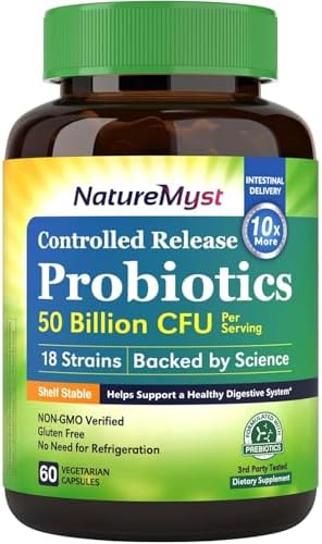 Probiotics 50 Billion per Serving, 18 Probiotic Strains, 60 Veggie Capsules - Non-GMO, Gluten Free