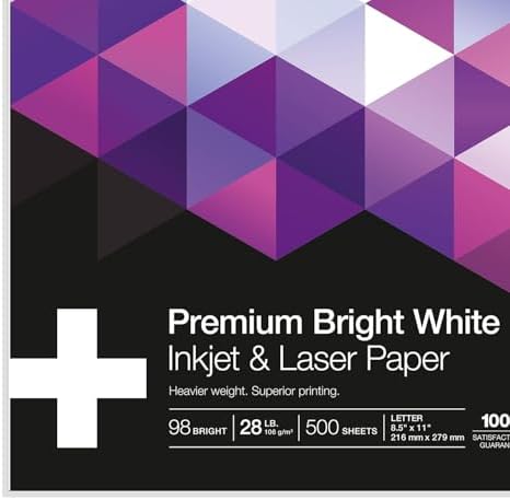 Staples Laser Paper 8.5 x 11 Inch 28 lb 98 Bright High‑Quality Prints, 500 Sheets | Heavyweight paper for crisp, professional prints in laser printers and copiers.