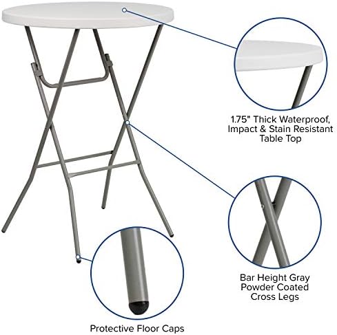 Flash Furniture Kathryn 31.5" Round All-Occasion Folding Bar Height Table for Parties and Commercial Events, Plastic Bar Height Folding Table, White