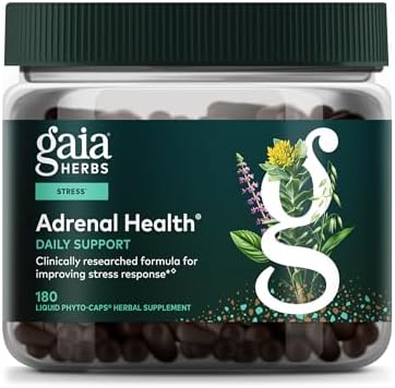 Gaia Herbs Adrenal Health Daily Support - Herbal Supplement with Ashwagandha, Holy Basil & Schisandra - Help Maintain Healthy Energy & Stress Levels* - 60 Vegan Liquid Phyto-Caps (30 Servings)