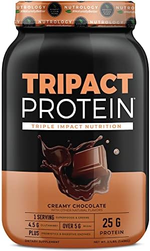 TRIPACT Protein Powder Vanilla Latte Cinnamon - 40 Servings | 7-in-1 Meal Replacement, Grass Fed Whey Protein, Pea Protein, Rice Protein, Greens Blend, Recovery Support