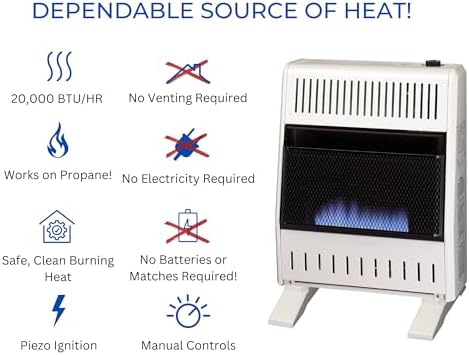 ProCom Heating Natural Gas Ventless Blue Flame Heater With Base Feet - 10,000 BTU, Manual Control - Model# MN100HBA-B