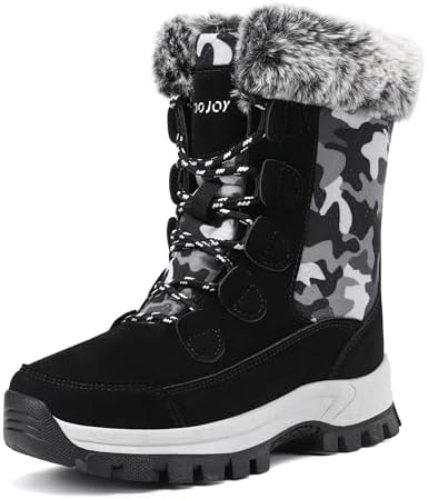COOJOY Womens Waterproof Winter Snow Boots Warm Shoes Furry Mid Calf Lightweight Walking Hiking Booties